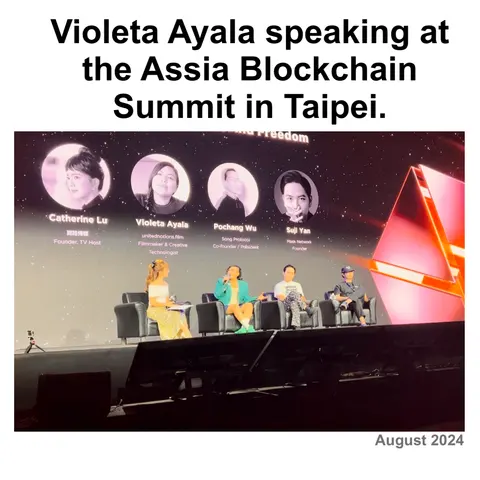 Tarjeta hecha por el estudio: Violeta Ayala habla en la Asia Blockchain Summit. Agosto de 2024