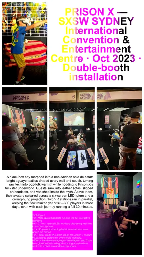 Tarjeta hecha por el estudio: Prison X en SXSW Sydney. Octubre de 2023