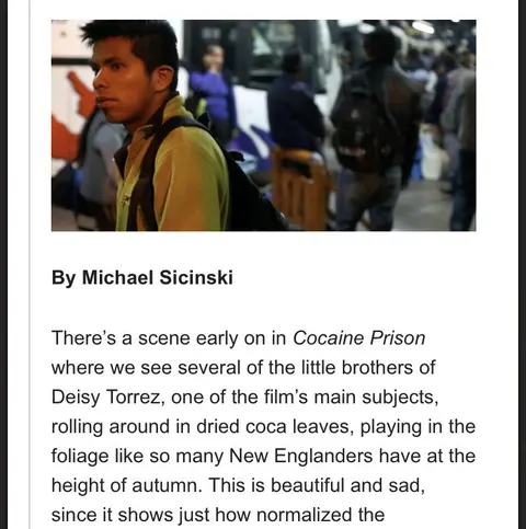 Recorte de prensa: Cinema Scope, sobre Cocaine Prison.