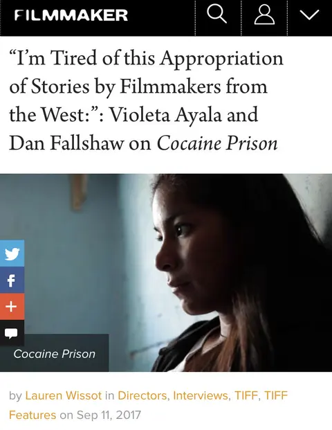 Recorte de prensa: Filmmaker Magazine, sobre Cocaine Prison.