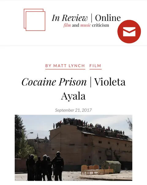 Recorte de prensa: In Review Online, sobre Cocaine Prison.