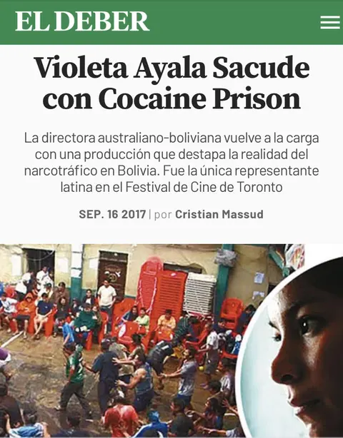 Recorte de prensa: El Deber, sobre Cocaine Prison.