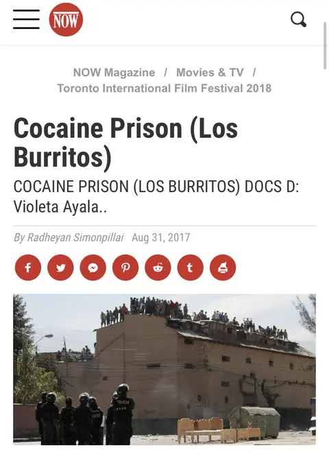 Recorte de prensa: NOW Toronto, sobre Cocaine Prison.