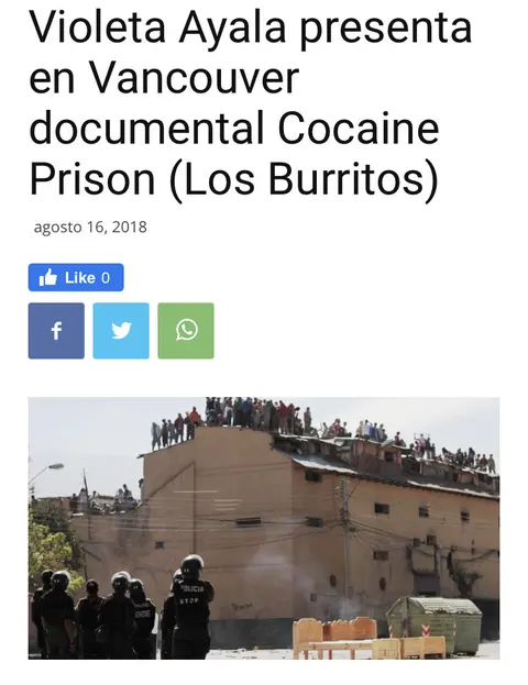 Recorte de prensa: La Voz de Bolivia, sobre Cocaine Prison.
