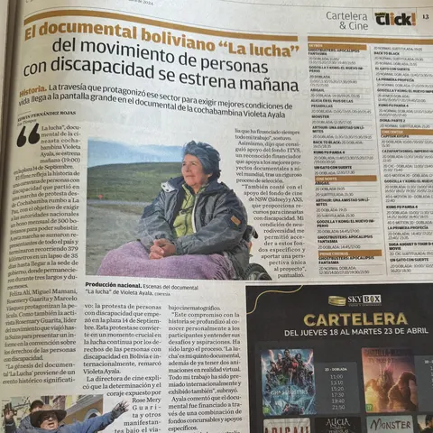 Recorte de prensa: Los Tiempos, sobre La Lucha.