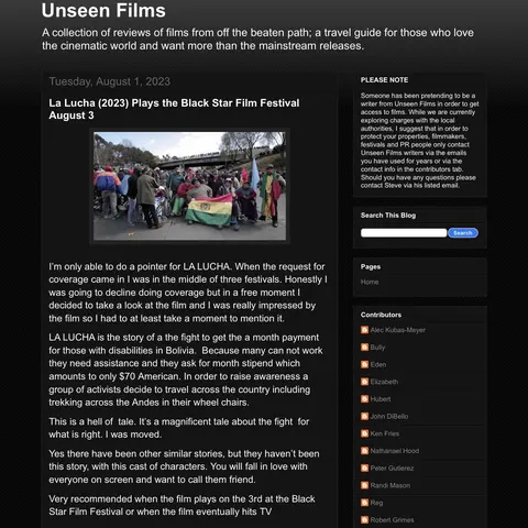 Recorte de prensa: Unseen Films, sobre La Lucha.