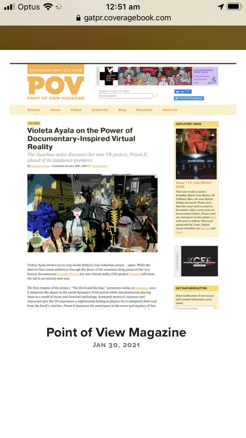 Recorte de prensa: POV Magazine, sobre Prison X.