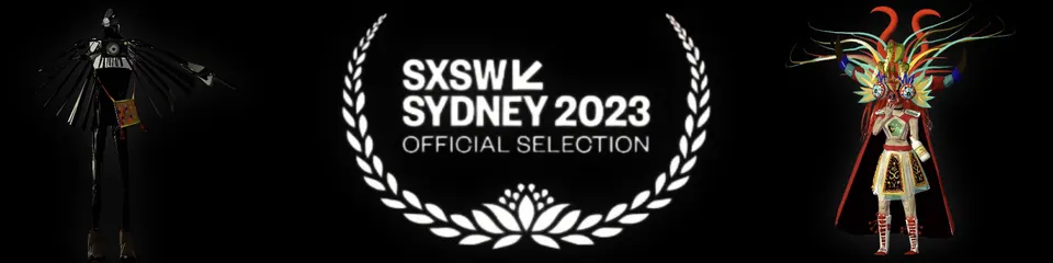 El laurel de SXSW Sydney 2023, Official Selection, entre dos personajes de Prison X sobre un fondo negro.